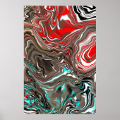 ブラウン、ブラック、レッド、ティール(緑がかった色)流体アート ポスター (正面)