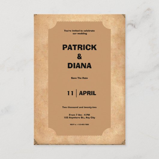 ブラウン&ブラック レトロ ビンテージ ウェディング 招待状 (正面)