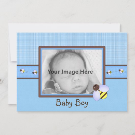 ブラウン＆ブルーの赤ちゃん男の子の誕生発表 招待状 (正面)