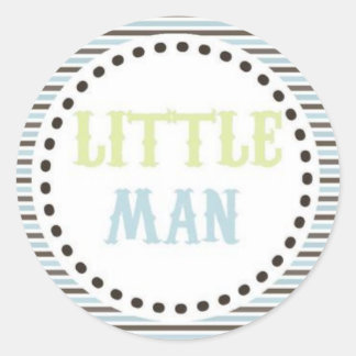 ブラウン&ブルーリトルマンベビーシャワーステッカー ラウンドシール
