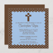 ブラウン&ブルー男の赤ちゃんバプテスマ 招待状 (正面/裏面)
