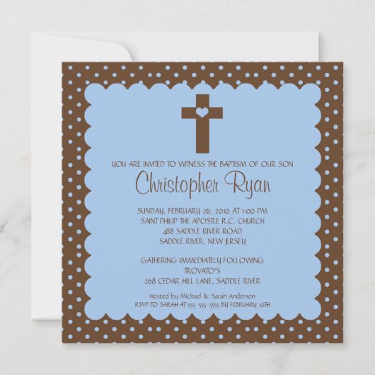 ブラウン&ブルー男の赤ちゃんバプテスマ 招待状 (正面)