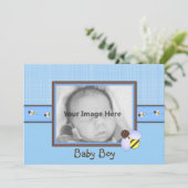 ブラウン&ブルー男の赤ちゃん誕生の発表 招待状 (スタンド正面)