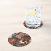 ブラウン、ブルー、オレンジアモダンート ラウンドペーパーコースター (インサイチュ)