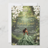 ブラウン・プリンセスとカエル・セージグリーン・ドレス　スウィート16 招待状 (正面)