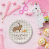 ブラウン・ヘアーとニンジン 幸せなイースター ベージュのギンガム ペーパープレート (パーティー)