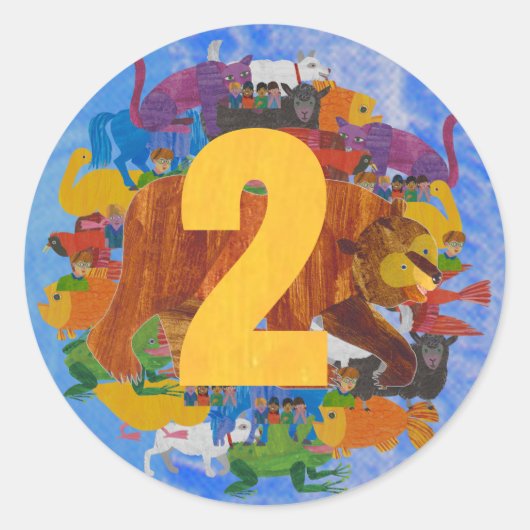ブラウン・ベア 2歳の誕生日ステッカー ラウンドシール (正面)