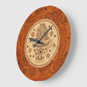 ブラウン&ベージュコーヒーデザインレトロ花 ラージ壁時計 (傾斜)