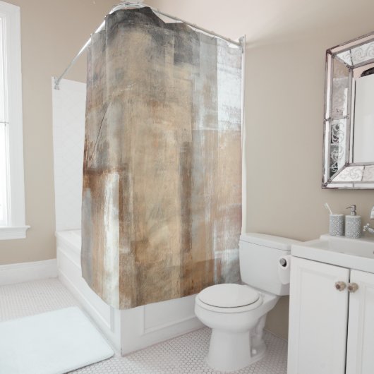 ブラウン・ベージュ抽象芸術アート画抽象画、痛み シャワーカーテン (インサイチュ)