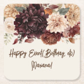 ブラウン ベージュ アイボリー 花 フラワーパーティー スクエアペーパーコースター (正面)