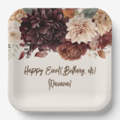 ブラウン ベージュ アイボリー 花 フラワーパーティー ペーパープレート (正面)