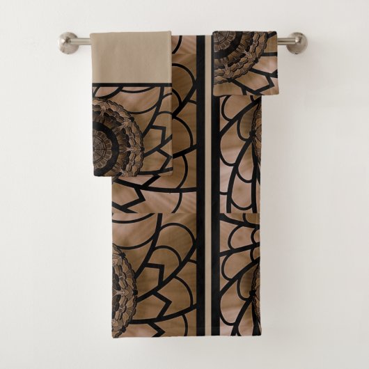 ブラウン＆ベージュ アブストラクト フラワー バスタオルセット (インサイチュ)