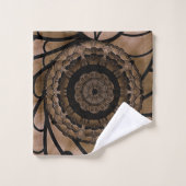 ブラウン＆ベージュ アブストラクト フラワー バスタオルセット (ウォッシュタオル)