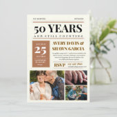 ブラウン ベージュ シンプル グリッド 新聞 50周年 招待状 (スタンド正面)