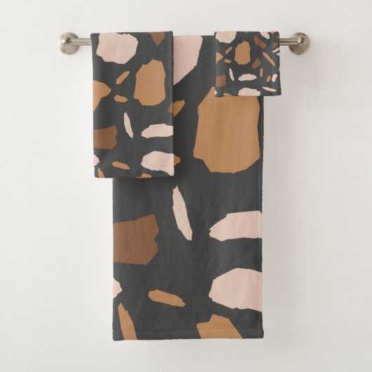 ブラウン、ベージュ、タン、グレーのテラゾパターン バスタオルセット (インサイチュ)