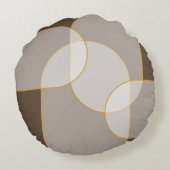 ブラウン、ベージュ、タン&金ゴールド抽象芸術アーチパターン ラウンドクッション (裏面)