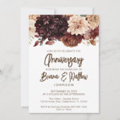ブラウン ベージュ フラワーズ フラワーリング ウェディング アニバーサリー 招待状 (正面)
