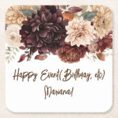 ブラウン ベージュ フラワー フラワーパーティー スクエアペーパーコースター (正面)