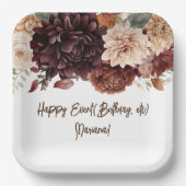 ブラウン ベージュ フラワー フラワーパーティー ペーパープレート (正面)