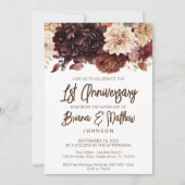 ブラウン ベージュ フラワー 1st 結婚記念日 招待状 (正面)