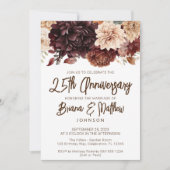ブラウン ベージュ フラワー 25周年 結婚記念日 招待状 (正面)