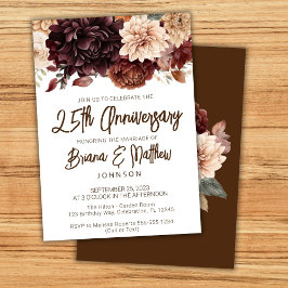 ブラウン ベージュ フラワー 25周年 結婚記念日 招待状