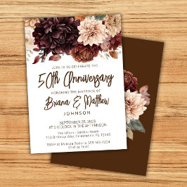 ブラウン ベージュ フローラル 50周年 記念結婚式 招待状