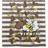 ブラウン&ホワイトストライプシャワーカーテン(昆虫)マルハナバチ シャワーカーテン (正面)