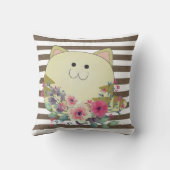 ブラウン&ホワイトストライプ装飾用クッションキャットフローラ クッション (裏面)