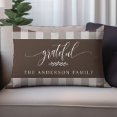 ブラウン&ホワイトバッファローチェック感謝パーソナライズされた ランバークッション