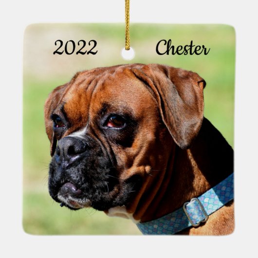 ブラウン&ホワイトボクサーの子犬 セラミックオーナメント (裏面)
