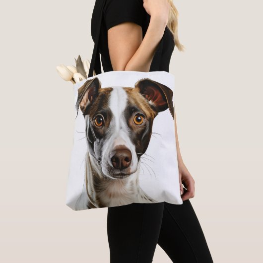 ブラウン&ホワイト美しいグレイハウンド犬 トートバッグ (クローズアップ)
