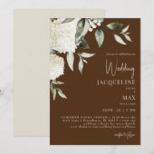 ブラウン ホワイト ハイドランジア ウェディング 招待状 (正面/裏面)