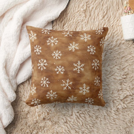 ブラウン ホワイト 冬 雪の結晶 クリスマス クッション (ブランケット)