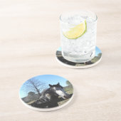 ブラウン&ホワイト、絵を描馬、明るい青空 コースター (側面)