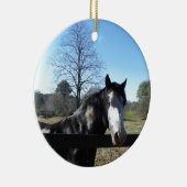 ブラウン&ホワイト、絵を描馬、明るい青空 セラミックオーナメント (右)