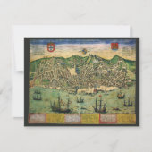 ブラウン/ホーゲンベルクによるポルトガル・リスボンの古地図 招待状 (正面)