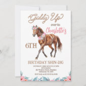 ブラウン ホース ウェスタン ギディ アップ バースデー 招待状 (正面)
