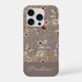 ブラウン・ボホ・ウォーターカラー・ワイルドフラワーズ柄 iPhoneケース (裏面)