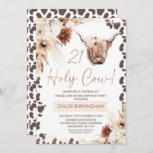 ブラウン ボーホー フラワール ハイランド 21歳の誕生日 招待状 (正面/裏面)