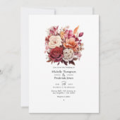 ブラウン、マルーン、サーモンフローラ秋の結婚式 招待状 (正面)