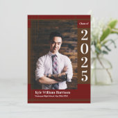 ブラウン マルーン 学校の色 卒業写真 格子縞 招待状 (スタンド正面)