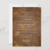 ブラウン マロン セピア ディストレス グランジ ゴールド 誕生日 招待状 (正面)