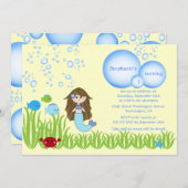 ブラウン·マーメイドのかわいい女の子の誕生日パーティーの招待 招待状 (正面/裏面)