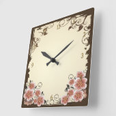 ブラウン モダン フラワー スクエア壁時計 (傾斜)