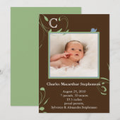 ブラウン モノグラム カタツムリ 男の子 誕生発表 案内状 (正面/裏面)