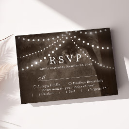 ブラウン・ラスティック・ツリー・ストリング・ライト・ウェディングRSVP 出欠カード