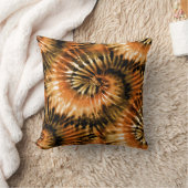 ブラウン&ラスト絞り染めスターバストスパイラルレトロ クッション (ブランケット)