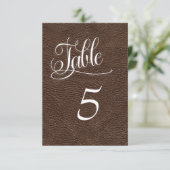 ブラウン レザー ウェスタン ウェディング テーブル ナンバー カード (スタンド正面)