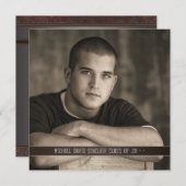 ブラウン レザー ボーイズ フォト 卒業発表 招待状 (正面/裏面)